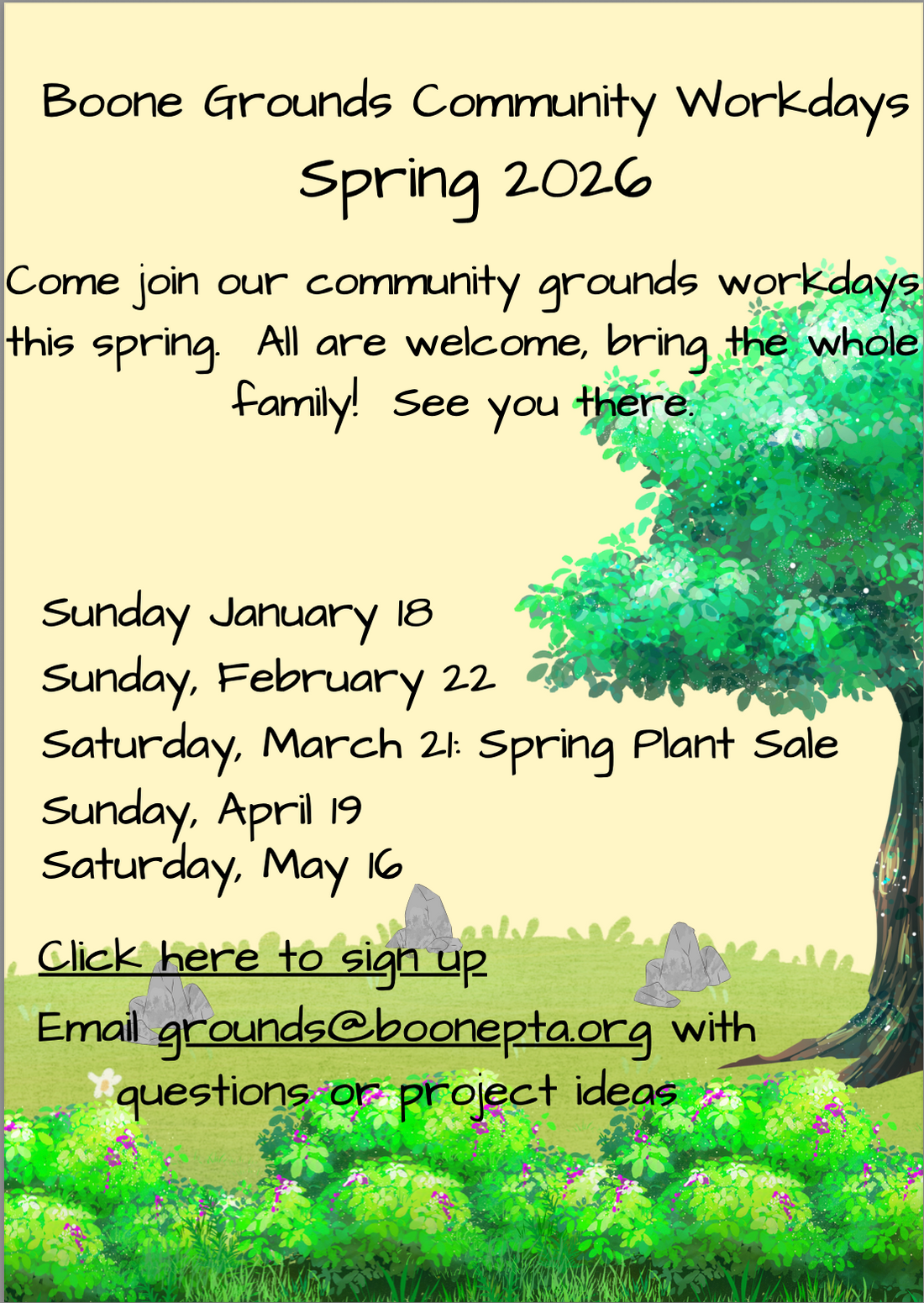 Join our Spring Grounds Community Work Days!